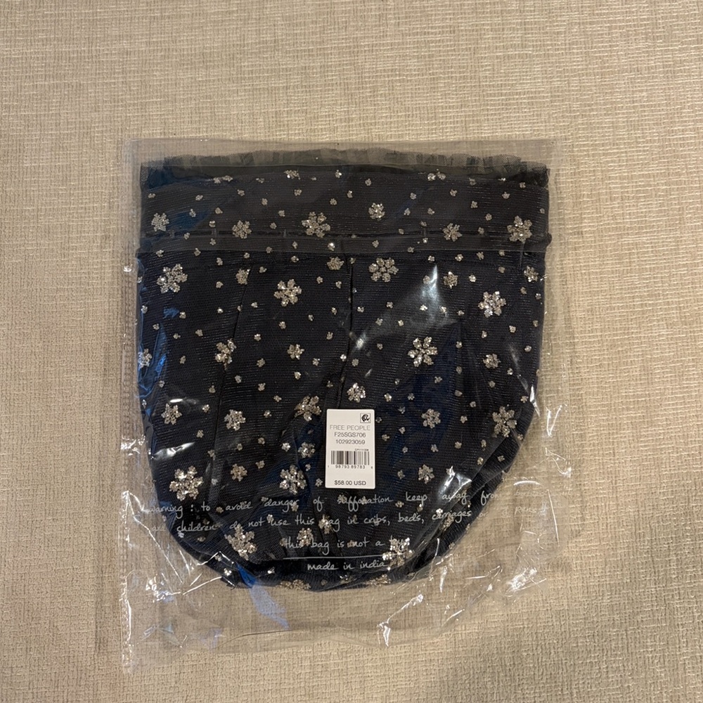 Free People Seasons Sparkle Mini Gift Sack Embroidered Pouch Bag Blue NWT NEW - Picture 9 of 12
